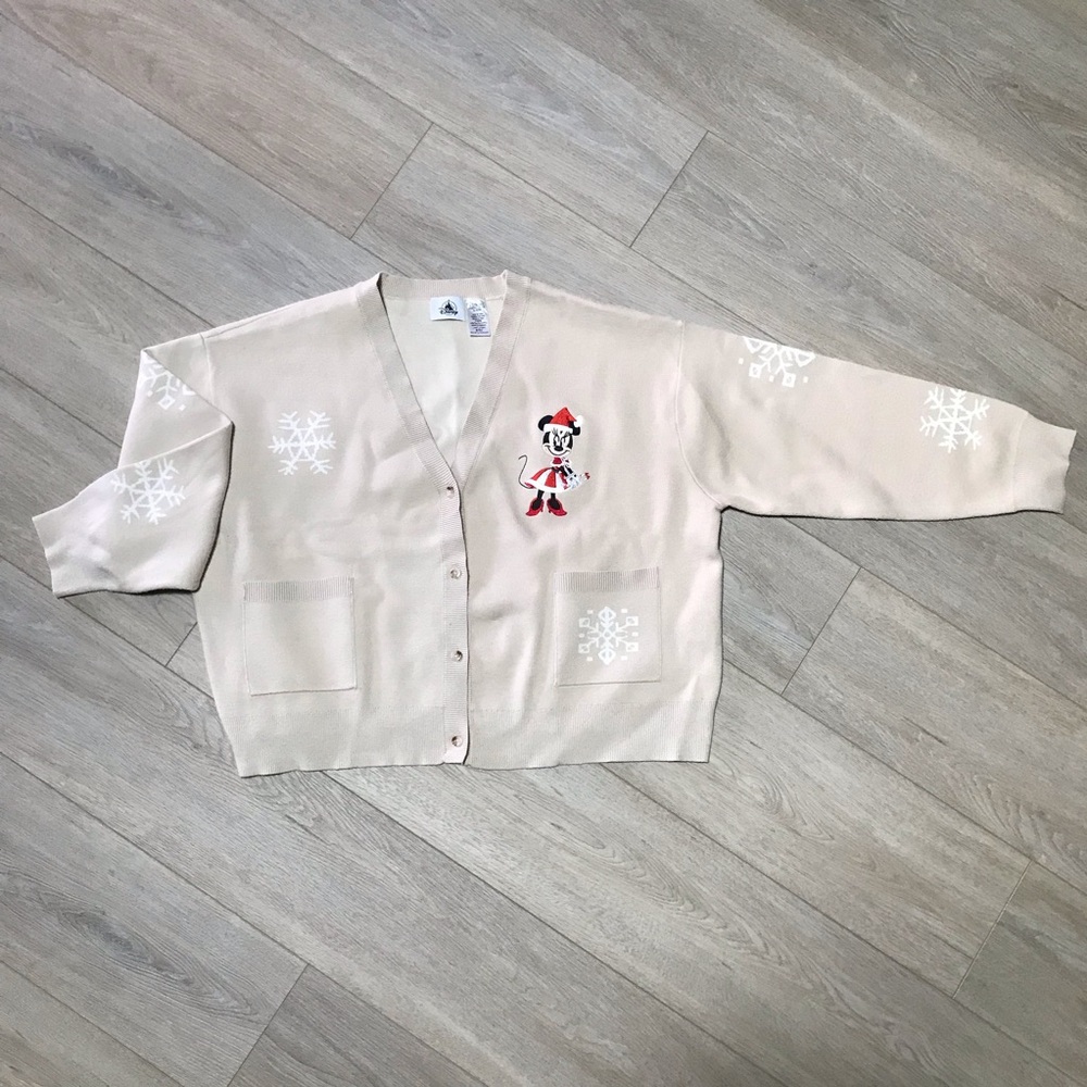 Disneyland Resort Cream Cardigan with Minnie Mouse and Snowflake